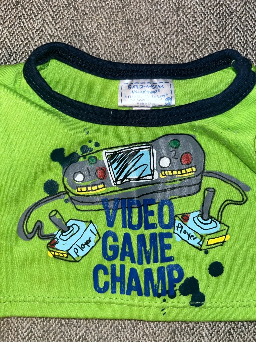Build-A-Bear Video Game Champ T-Shirt Green Gamer Tee Plush Bear Clothing Outfit